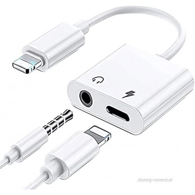 2 in 1 Kopfhörer Adapter für iPhone dongle Aux Kabel Lightning to 3.5mm Musik Laden Adapter Splitter [Apple MFi Certified] Kompatibel mit iPhone 13 11 X XS XS Max XR 8 7 P Unterstützt alle iOS Systeme