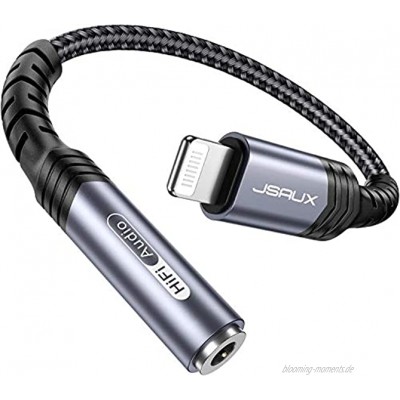 JSAUX Lightning auf 3,5 mm Kopfhörer-Adapter [MFi-zertifiziert] AUX-Adapter für iPhone 3,5 mm Audio-Buchse kompatibel mit iPhone 12 12 Mini Pro 11 11Pro XS XR X 8 7-grau