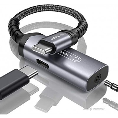 JSAUX USB C Kopfhörer Adapter und Laden Typ C auf 3.5mm Klinke Adapter 2 in 1 USB-C Audio Adapter für Samsung S21 S20 S20+ S20 FE Note 20 Note10 A80 Huawei P40 P30 P20 Mate40 Mate 30 Pixel Grau