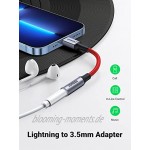 UGREEN Lightning Klinke Adapter 3,5 mm Kopfhörer Lightning Adapter Aux auf Lightning Adapter kompatibel mit iPhone 13 13 Pro 13 Pro Max 13 Mini 12 12 Pro 11 11 Pro X XS iPhone 7 usw. Rot