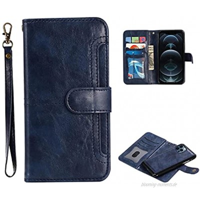 Oihxse Leder Handyhülle Kompatibel mit iPhone 11 Pro Max 6.5" 2 in 1 Abnehmbare Hülle mit Kartenfach Brieftasche Flip Geldscheinfach Geldbeutel Schutzhülle Wallet Case Cover Blau