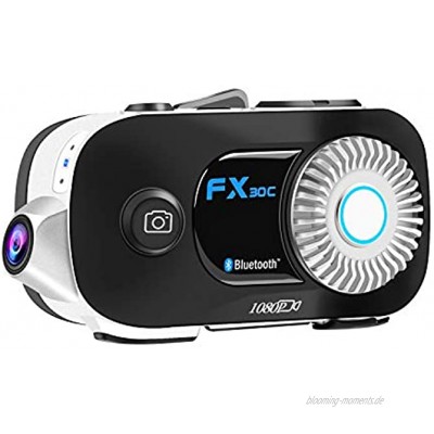 Fodsports FX30C Motorrad Bluetooth Intercom mit leistungsstarkem Bass 1080P Kamera 110 ° Weitwinkel Bluetooth Headset Kommunikationssystem Bis zu 6 Fahrer mit WiFi 1800mAh Akkulaufzeit