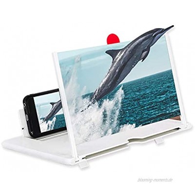 Dyna-Living 12 Zoll Handy Bildschirmlupe Bildschirmlupe Handy 3D HD Bildschirm Vergrößerer Video Film Verstärker Halter Stände geeignet zum Ansehen von Filmvideos auf Allen Smartphones Weiß