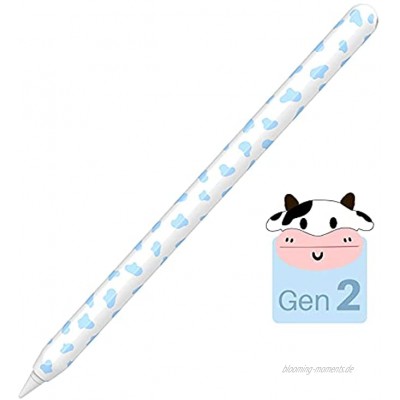 NIUTRENDZ Kuh-Druck Hülle für Apple Pencil 2. Generation Schutzhülle Silikon Ipad Pencil Case Apple Pencil Zubehör Apple Pencil Deckel Weiß + Blau