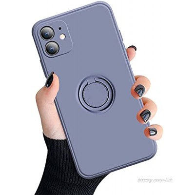 Bakicey Hülle für iPhone 12 Pro Flüssig Silikon Gel Slim Case mit 360 Grad Ring Ständer Autohalterung Drehbarer Magnet Schutzhülle Weiche Stoßfest Fallschutz Case für iPhone 12 Pro，grau