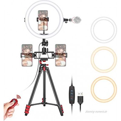 Neewer 10 Zoll Selfie Ringlicht mit Stativständer 3 Handyhalterungen LED Ringlicht mit weicher Röhre und Fernbedienungs Set 3 Moduslichter für Make-up YouTube TikTok Video Live Streaming
