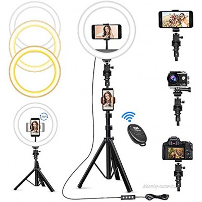 Upgrade 10"LED Selfie Ring Licht mit Stativständer mit 3 Telefonhaltern 3 Farbmodi und 10 Helligkeit dimmbar unterstützt Telefon Kamera und Go Pro für Live-Streaming Make-up Fotografie Selfie