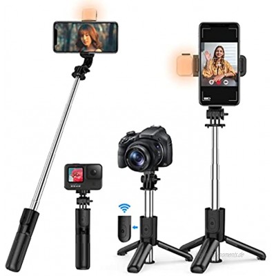 JOSSIS Bluetooth Selfie Stick Stativ mit 6 Arten von Fülllicht mit Einstellbarer Farbtemperatur，360°Rotation Selfie Stick Kompatibel IOS 5.1 und Android 4.4 oder Höher,150mm-750mmSchwarz