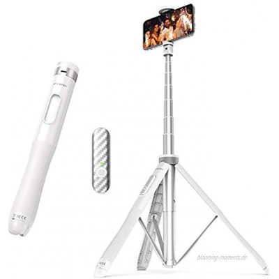 ATUMTEK 130CM Selfie-Stick Bluetooth Selfie Stick mit Hochbelastbarem Aluminium und Rutschfesten Dreibein Füßen für iPhone und Android-Handy Selfie Videoaufnahme Live Streaming und TikTok Weiß