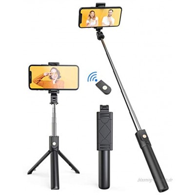 JUMKEET Selfie-Stick 3-in-1 Sport-Shutter 360 Grad drehbar Bluetooth mit Reise-Stativ ausziehbar Fernbedienung Einbeinstativ für iPhone XS Max XR 8 Huawei schwarz