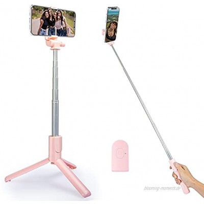 Selfie Stick,Ausziehbarer Verlängerungs-Selfie-Stick mit kabelloser Fernbedienung Stativ-Handyhalter für Videoaufnahmen Live Kompatibel mit iPhone 12 Pro Max 11 XS Max 7P 6S,Galaxy S21 Note 10,Rosa