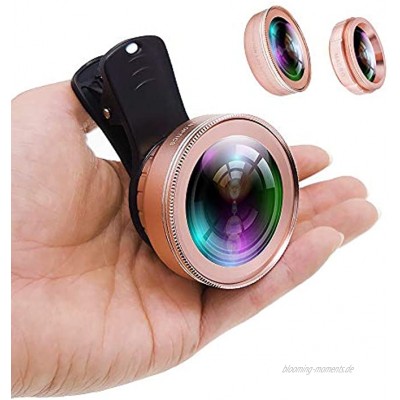 JONGSUN Handy Objektiv Kamera Linse Kit Pro 2 in 1 Universal 0,45x Weitwinkelobjektiv,15x Makro-Objektiv für iPhone Android Smartphone Rosa