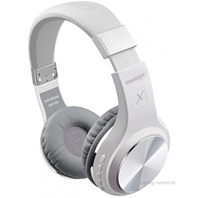 Bluetooth-Kopfhörer Riwbox XBT-80 Faltbare kabellose Stereo-Kopfhörer Over-Ear mit Mikrofon und Lautstärkeregelung mit und ohne Kabel für PC Handys TV Weiße&Silber