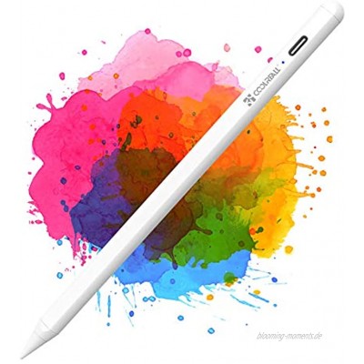 CoolReall Stylus Stifte für iPad 2018-2020 Kompatibel mit iPad 8&6&7th iPad Air 4&3rd Mini 5th iPad Pro 11&12.9 mit Palm-Abstoßung Anti Rolling Aktivem Akku Austauschbarem Stift nid Weiß