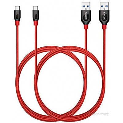 Anker [2 Pack Powerline+ 1,8m USB-C auf USB 3.0 A Kabel Nylon Ladekabel für USB Typ-C Geräte Kompatibel mit Galaxy S8 S8+ S9,S10,MacBook usw.Rot