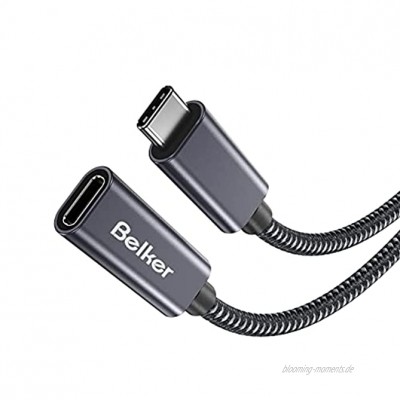 Belkertech USB C-Verlängerungskabel Typ C-Stecker auf Buchse USB 3.2 Gen 2 10Gbps Laden Sync Audio Verlängerungskabel für MacBook Pro 1M Grau