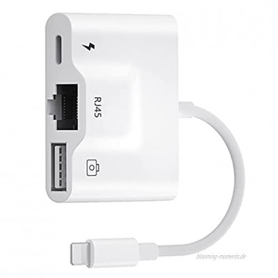 Ethernet-Adapter 3-in-1 RJ45 Ethernet-LAN-Netzwerkadapter OTG USB-Kamera-Lesekabel mit Ladeanschluss und USB-3.0-Port Kompatibel mit Phone11 XS XR X 8 7  Pad Unterstützt iOS 10.0 oder Höher