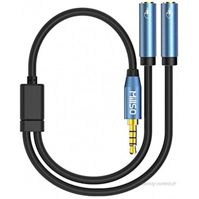 MillSO 3.5mm Kopfhörer Adapter Splitter 4-polig 3,5mm Klinke Y Kabel 1 zu 2 Klinke Audio Mic Splitter für Handy Laptop Xbox One PS4 PC und MP3 Player