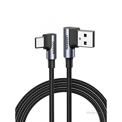 UGREEN USB C Kabel mit doppelten Winkel USB-C Ladekabel 90 Grad Typ C Ladekabel gewinkelt kompatibel mit Galaxy S21 S20 S10 S9 S8 A12 A21s A32 A22 P30 Lite Mi9 Redmi Note 9 Xperia 5 ii usw. 1m