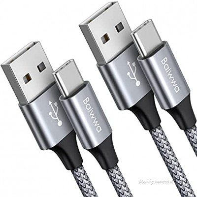 USB C Kabel 1.5m 2-Stück Baiwwa 3A Typ C Ladekabel Schnellladekabel und Datenkabel für Samsung Galaxy S10 S9 S8 S10e S20 Plus Note 10 9 8 A20e A40 A50 A51 A52 A70 A71 Sony Xperia XZ-Grau