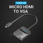 VENTION Micro HDMI auf VGA Adapter weiblicher Dongle mit Netzanschluss 1080p aktiver Video-Konverter mit 3,5-mm-Klinkenstecker Micro-HDMI auf VGA