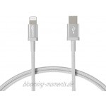 Basics USB-C-auf-Lightning-Kabel geflochtenes Nylon MFi-zertifiziertes Ladekabel für iPhone 12 12 Pro 12 Pro max 11 Pro 11 Pro Max X XS XR XS Max 8 8 Plus Silber 0,9 m