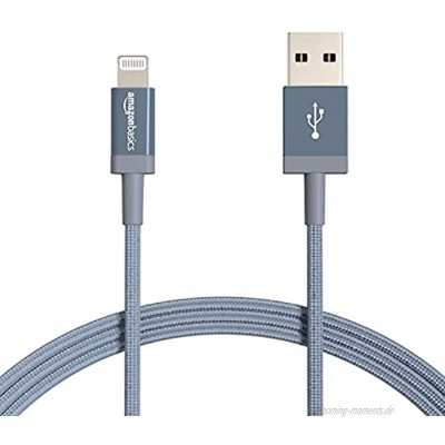Basics – Verbindungskabel Lightning auf USB-A Nylon-umflochten MFi-zertifiziertes Ladekabel für iPhone dunkelgrau 1,82 m 2 Stück