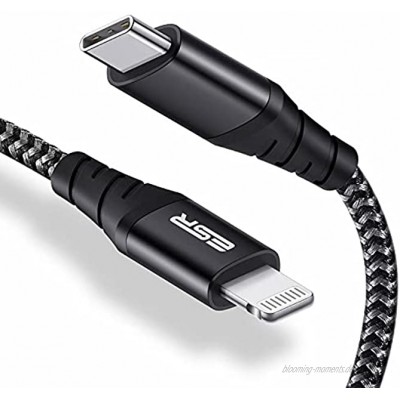 ESR USB C Lightning Kabel 2m MFi Zertifiziert Nylon Ladekabel PD Schnellladegerät für iPhone 13 13 Pro 13 mini 13 Pro Max 12 12 Mini 12 Pro 12 Pro Max 11 XR XS X 8 für Typ-C Ladegeräte Schwarz