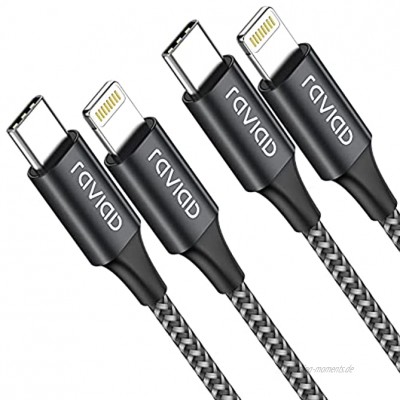 RAVIAD USB C auf Lightning Kabel [2Pack 2M] Power Delivery iPhone Kabel MFi Zertifiziert Nylon Typ C to Lightning Ladekabel für iPhone 12 12 Pro Max 12 Mini 11 11 Pro SE 2020 XR XS X 8 Schwarz