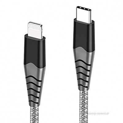 USB C auf Lightning Kabel [2M] MFi Zertifiziert Power Delivery Typ C to Lightning Geflochtenes Nylon Ladekabel für iPhone 12 12 Pro 12 Pro Max 12 Mini 11 11 Pro X XR XS Max  8 8 Plus grau