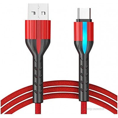 GQFDBS USB C Kabel [1M] 2.4A Typ C Ladekabel Nylon&Aluminiumlegierung Fast Charge Typ C Datenkabel mit Licht kompatibel mit Galaxy S21 Ultra S20 Note20 Mi 10T usw. Rot