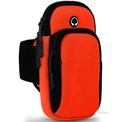 ONEFLOW Premium Sportarmband Handy Armband zum Joggen kompatibel mit Nokia 7.1 | Lauftasche Smartphone Armtasche weich 2 Fächer Sport Handyhalterung Arm Orange