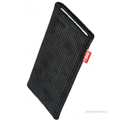 fitBAG Retro Schwarz Handytasche Tasche aus Cord-Stoff mit Microfaserinnenfutter für Carbon 1 MKII | Hülle mit Reinigungsfunktion | Made in Germany