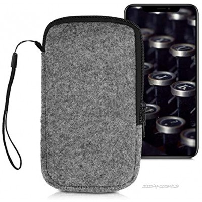 kwmobile Handytasche für Smartphones L 6,5" Filz Handy Tasche Hülle Cover Case Schutzhülle Hellgrau 16,5 x 8,9 cm Innenmaße
