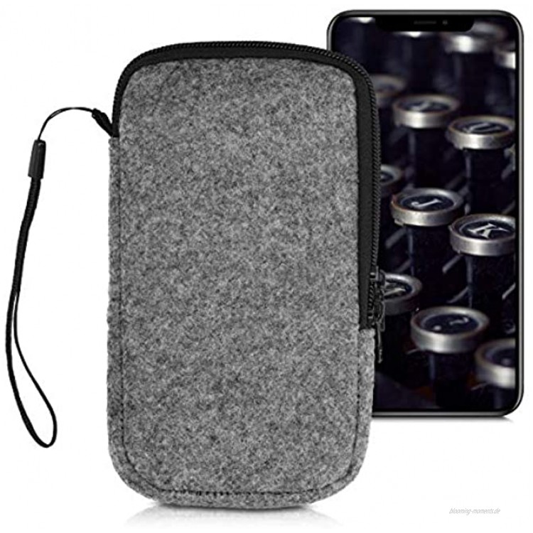 kwmobile Handytasche für Smartphones L 6,5 Filz Handy Tasche Hülle Cover Case Schutzhülle Hellgrau 16,5 x 8,9 cm Innenmaße