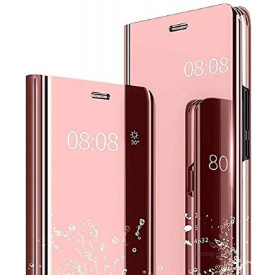 Hülle für Xiaomi Mi 11 Lite 5G 11 Lite 4G Spiegel Handyhülle Xiaomi Mi 11 Lite Flip Schutzhülle Clear View Ledertasche Handy Mirror Standfunktion Tasche 360 Grad Stoßfest Case Cover Rosé Gold