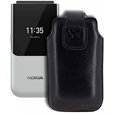 Suncase Original Tasche kompatibel mit Nokia 2720 Flip Hülle Leder Etui Handytasche Ledertasche Schutzhülle Case in schwarz