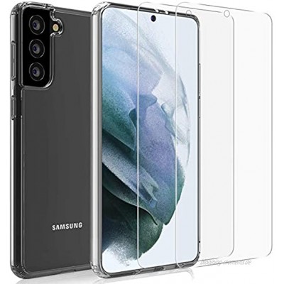 Bigmeda Kompatibel mit Samsung Galaxy S21 5G Hülle und 2 Stück Panzerglas Displayschutz,Schutzfolie Transparent TPU Silikon Handyhülle Crystal Clear
