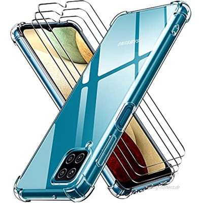 ivoler Hülle für Samsung Galaxy A12 Samsung Galaxy M12 mit 3 Stück Panzerglas Schutzfolie Transparent Weiche TPU Silikon Handyhülle Case Anti-Kratzer Stoßfest Durchsichtig Schutzhülle Cover