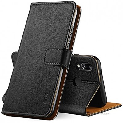 Anjoo Hülle Kompatibel für Huawei P20 Lite Handyhülle Tasche Premium Leder Flip Wallet Case Kompatibel für Huawei P20 lite [Standfunktion Kartenfächern Magnetic Closure Snap] Schwarz