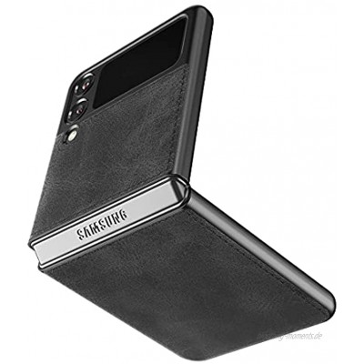Cresee kompatibel mit Samsung Galaxy Z Flip 3 5G Hülle PU-Leder Handyhülle Case Schutzhülle Cover für Galaxy Z Flip3 2021 Schwarz
