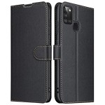 ELESNOW Hülle für Samsung Galaxy A21s Leder Klappbar Wallet Schutzhülle Tasche Handyhülle mit [ Magnetisch Kartenfach Standfunktion ] für Samsung Galaxy A21s Schwarz