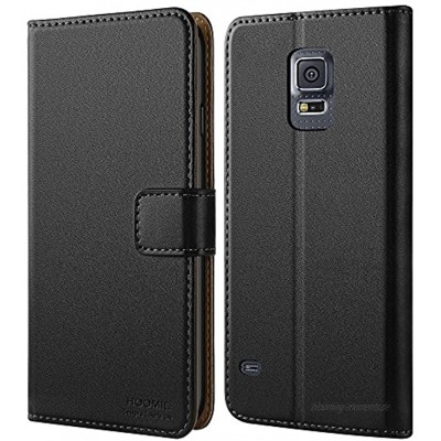 HOOMIL Galaxy S5 Hülle Premium Handy Schutzhülle für Samsung Galaxy S5 S5 Neo Hülle Leder Wallet Tasche Flip Brieftasche Etui Schale Schwarz H3001