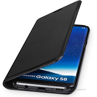 WIIUKA Echt Ledertasche -TRAVEL- für Samsung Galaxy S8 mit Kartenfach extra Dünn Tasche Schwarz Leder Hülle kompatibel mit Samsung Galaxy S8
