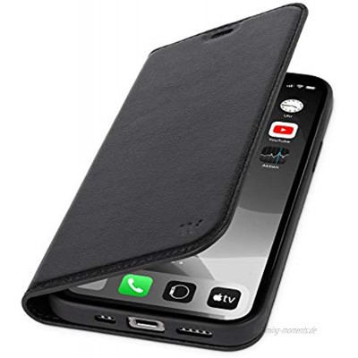 WIIUKA Hülle für iPhone 12 Pro Max Lederhülle mit Kartenfach extra Dünn Premium Leder Handyhülle mit Standfunktion Tasche Schwarz