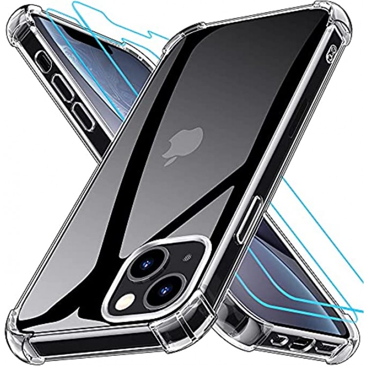 Grebuy für iPhone 13 Hülle mit 2 Schutzglas Rundumschutz Handyhülle für iPhone 13 6.1 Zoll- Transparent