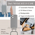 Woodcessories Nachhaltige Handykette abnehmbar kompatibel mit iPhone 11 Pro Max Hülle mit Band grau antibakteriell biologisch abbaubar