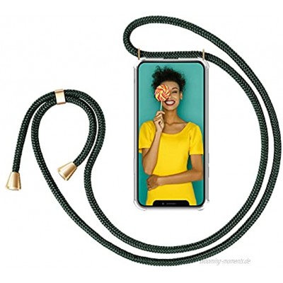 ZhinkArts Handykette kompatibel mit Apple iPhone 11-6,1" Display Smartphone Necklace Hülle mit Band Handyhülle Case mit Kette zum umhängen in Grün