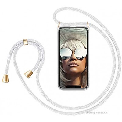 ZhinkArts Handykette kompatibel mit Apple iPhone 12 12 Pro 6,1" Display Smartphone Necklace Hülle mit Band Schnur mit Case zum umhängen in Weiß