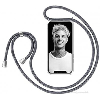 ZhinkArts Handykette kompatibel mit Apple iPhone X iPhone XS 5,8" Display Smartphone Necklace Hülle mit Band Handyhülle Case mit Kette zum umhängen in Dunkelgrau